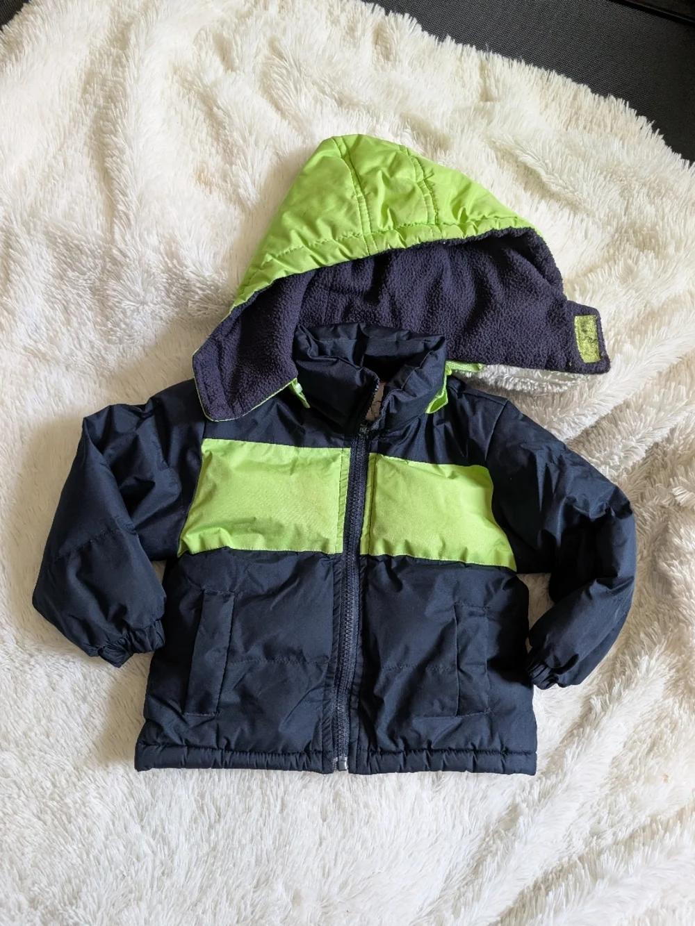 Auto Dealers Caring For Kids Hooded Insulated Jacket Navy & Lime Green 2T